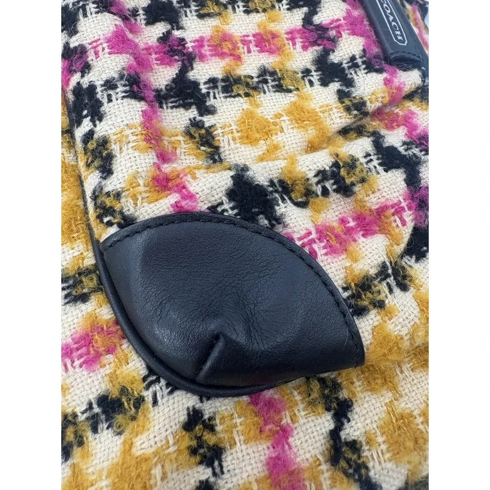Coach Emma Wool‎ Tweed Tote F25083 Multicolor Leather Trim Shoulder Bag